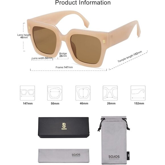 Women's Cream Luxury Large Vintage Oversized Square Eyes Protecting Sunglasses - Picture 7 of 7